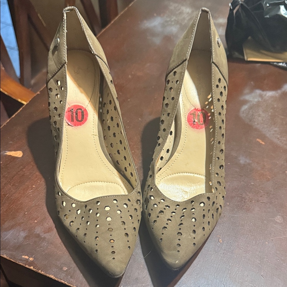 Calvin Klein Olive Perforated Heels